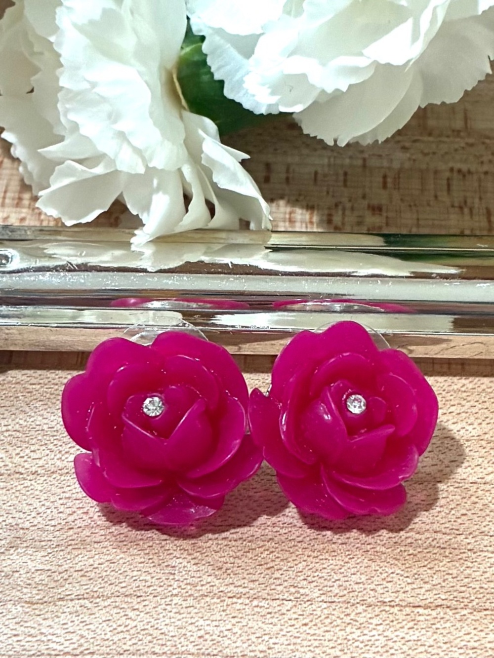 Betsey Johnson Rose Crystal Stud Earrings